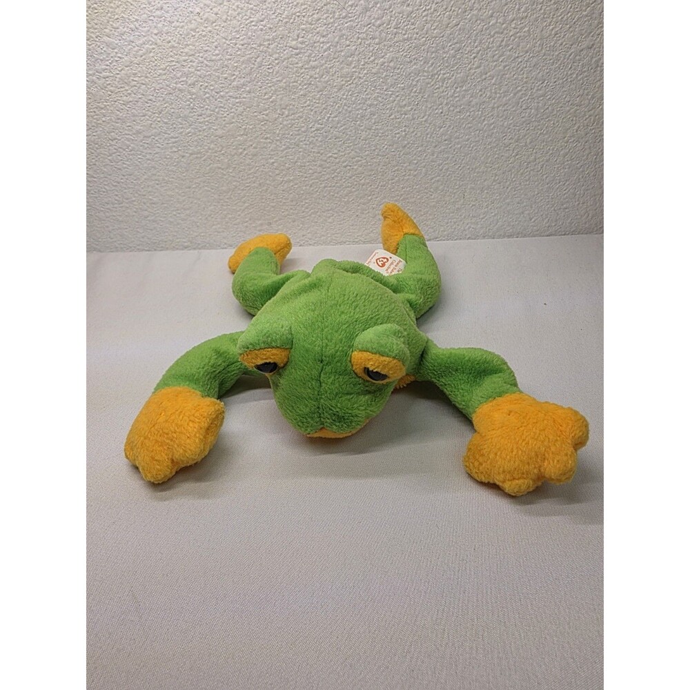 Ty Beanie Babies Green and Yellow 8in smoochy Frog no ear tag